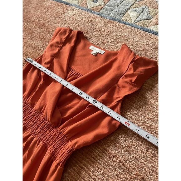Monteau Los Angeles Orange Maxi Dress Linen Blend Ruffle Hem Size S - Picture 5 of 10
